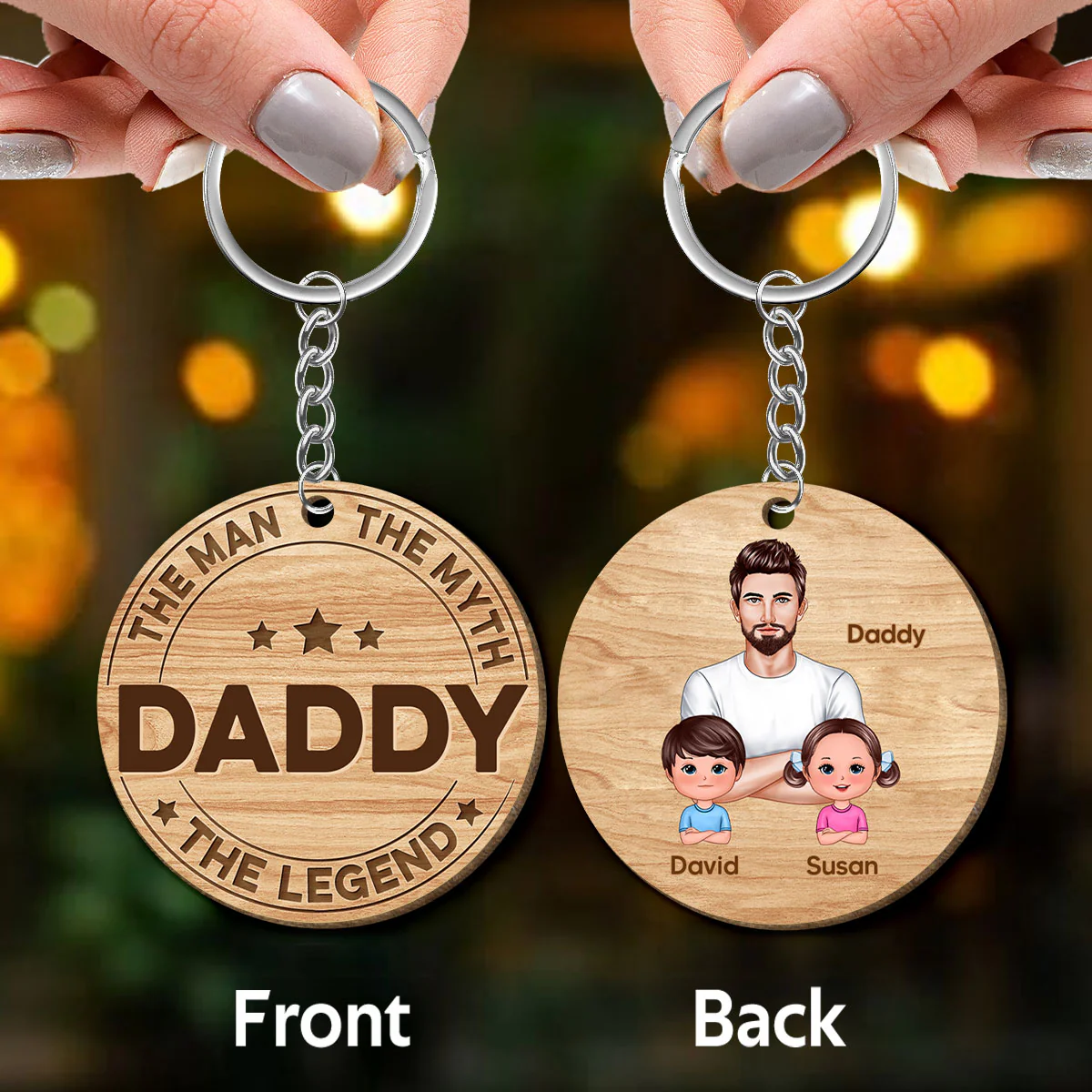 The Man The Myth The Legend Gift For Dad Grandpa Personalized Wooden Keychain - Image 3