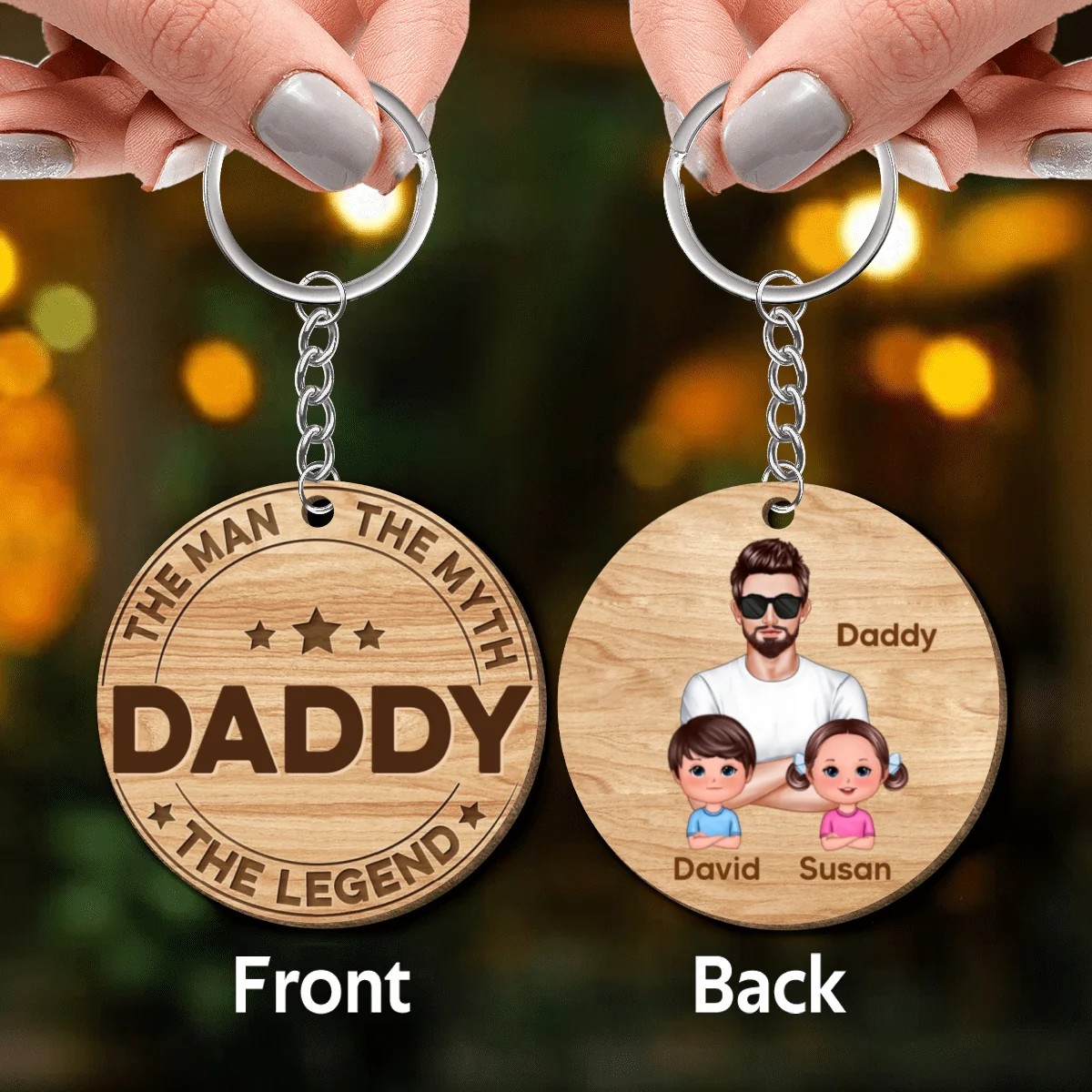 The Man The Myth The Legend Gift For Dad Grandpa Personalized Wooden Keychain - Image 4