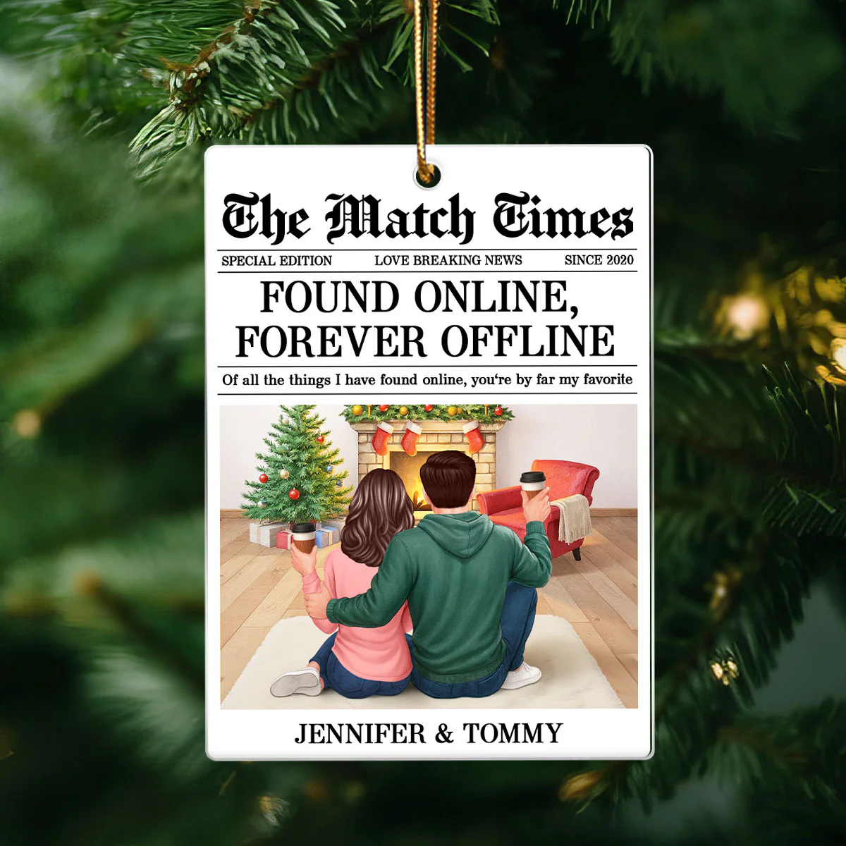 The Match Times Online Dating Couple Personalized Acrylic Ornament - Christmas Gift for Husband, Wife - Image 3