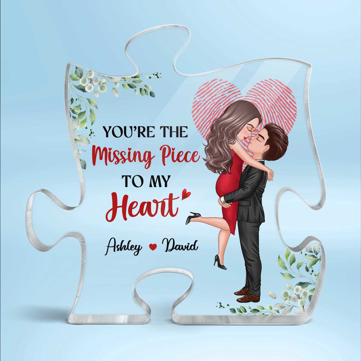 The Missing Piece Couple Heart Fingerprint - Personalized Acrylic Block Plaque - Image 3