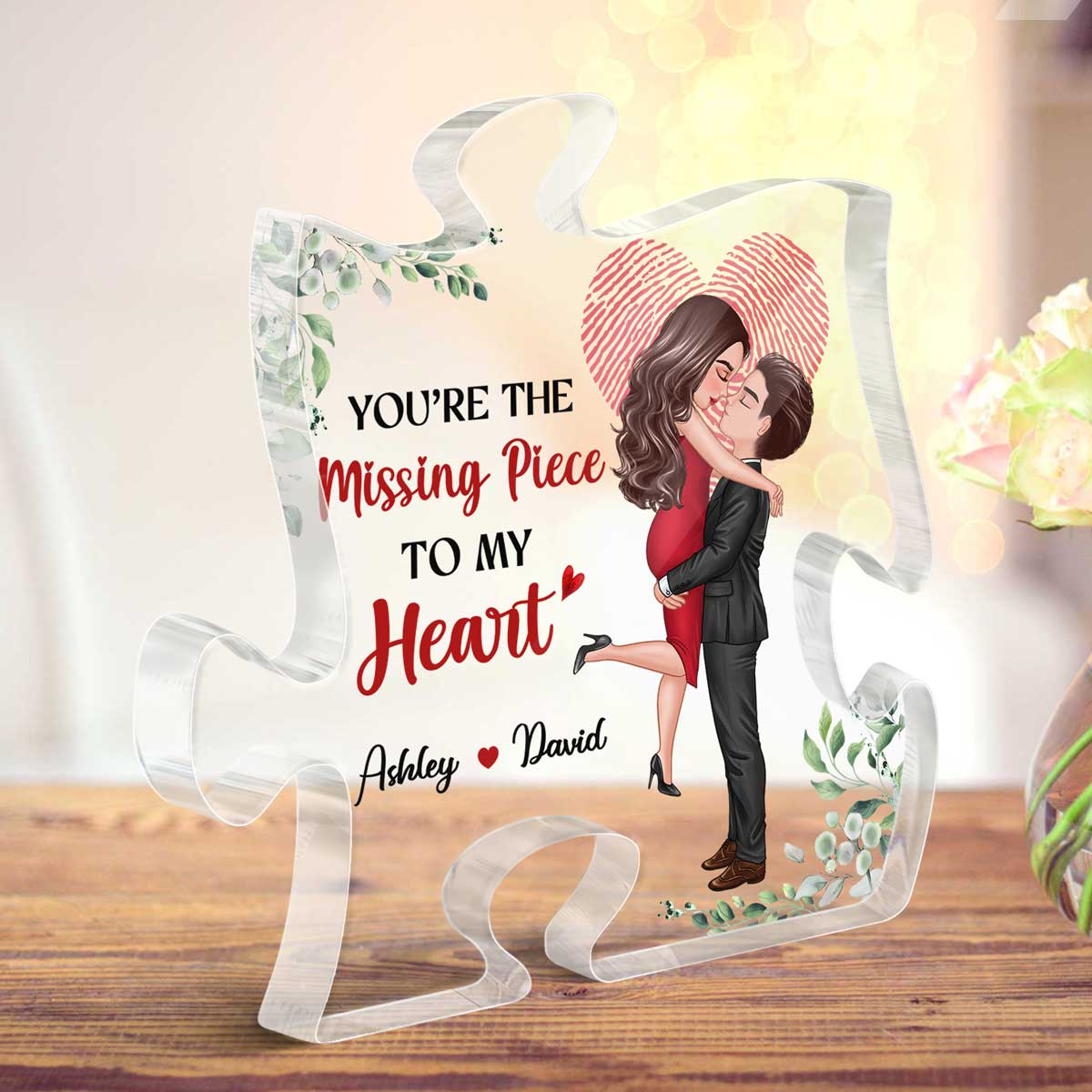 The Missing Piece Couple Heart Fingerprint - Personalized Acrylic Block Plaque - Image 4