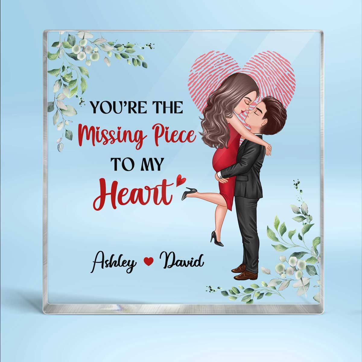 The Missing Piece Couple Heart Fingerprint Personalized Acrylic Block Plaque - Image 2