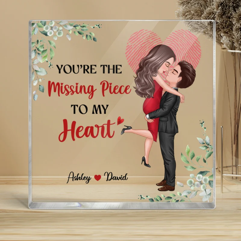 The Missing Piece Couple Heart Fingerprint Personalized Acrylic Block Plaque - Image 4