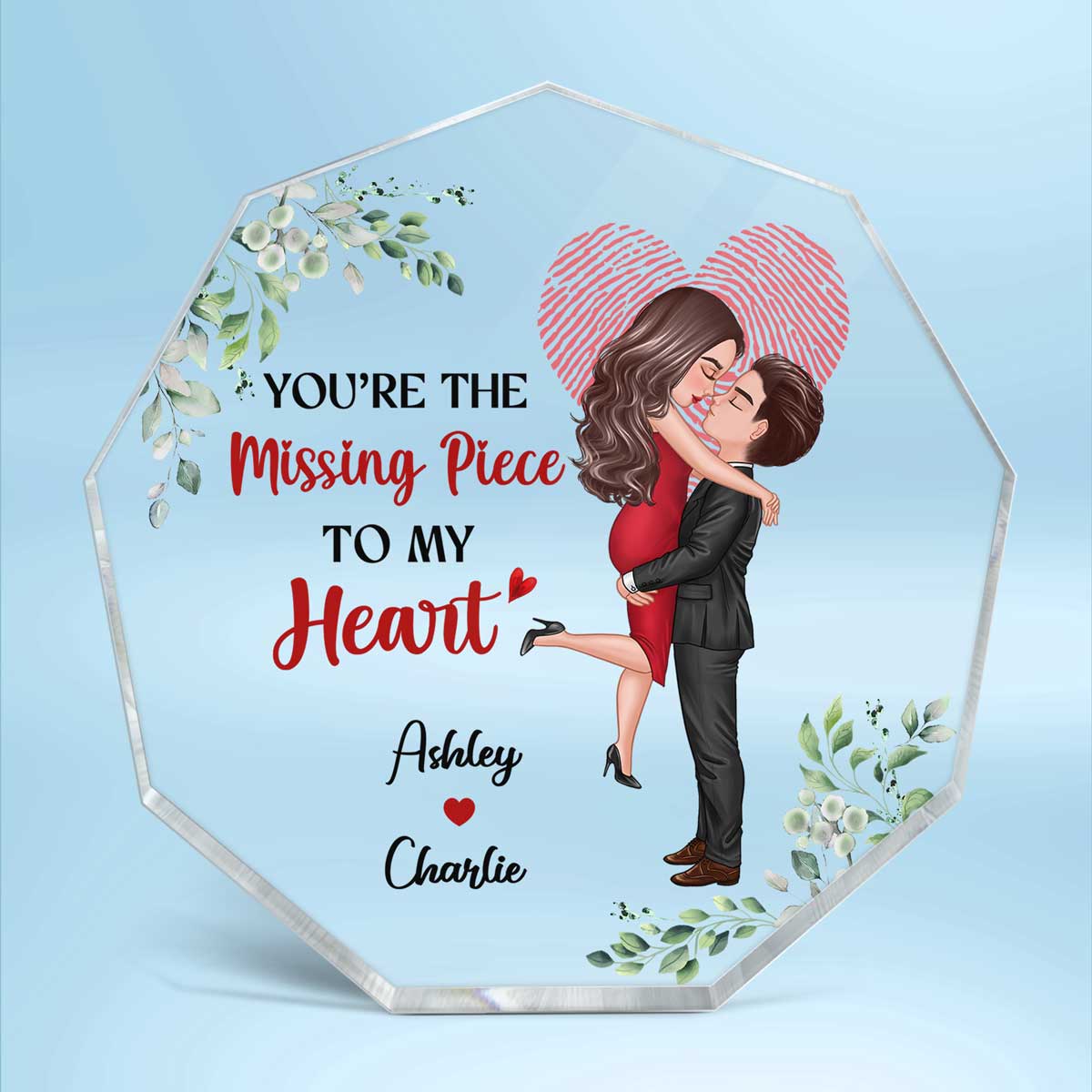 The Missing Piece Couple Heart Fingerprint Personalized Acrylic Nonagon Plaque - Image 2
