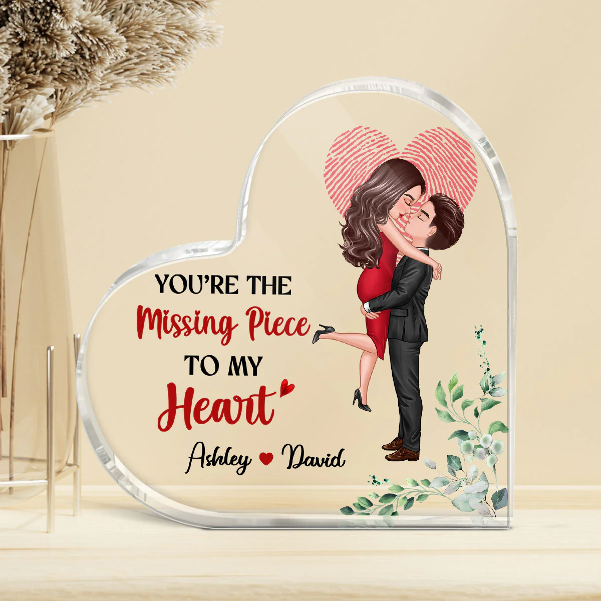 The Missing Piece Couple Heart Fingerprint Personalized Heart Acrylic Plaque - Image 3