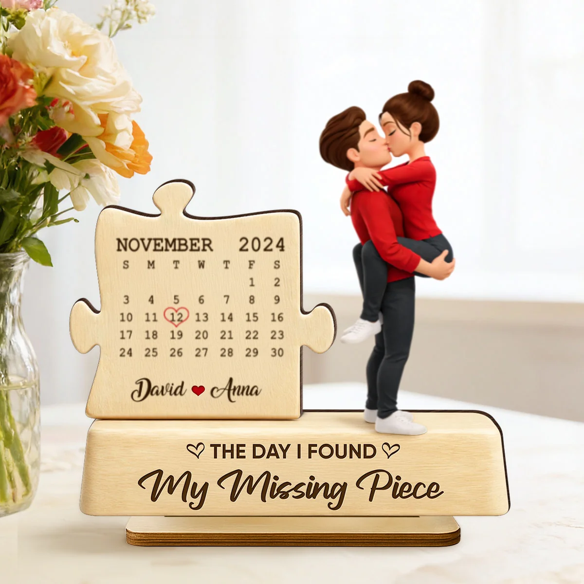 The Missing Piece Couple Kissing - Personalized 2-Layered Wooden Plaque - Anniversary, Valentine's Day Gift, Gift For Him, Gift For Her - Image 9