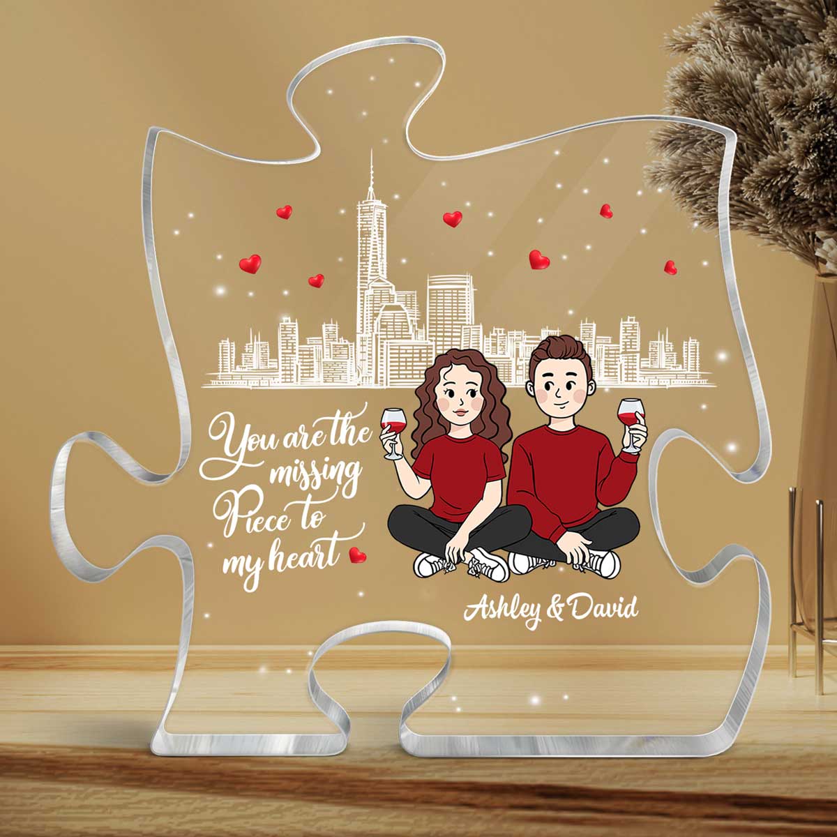 The Missing Piece To My Heart Cartoon Couple Personalized Puzzle Acrylic Plaque
