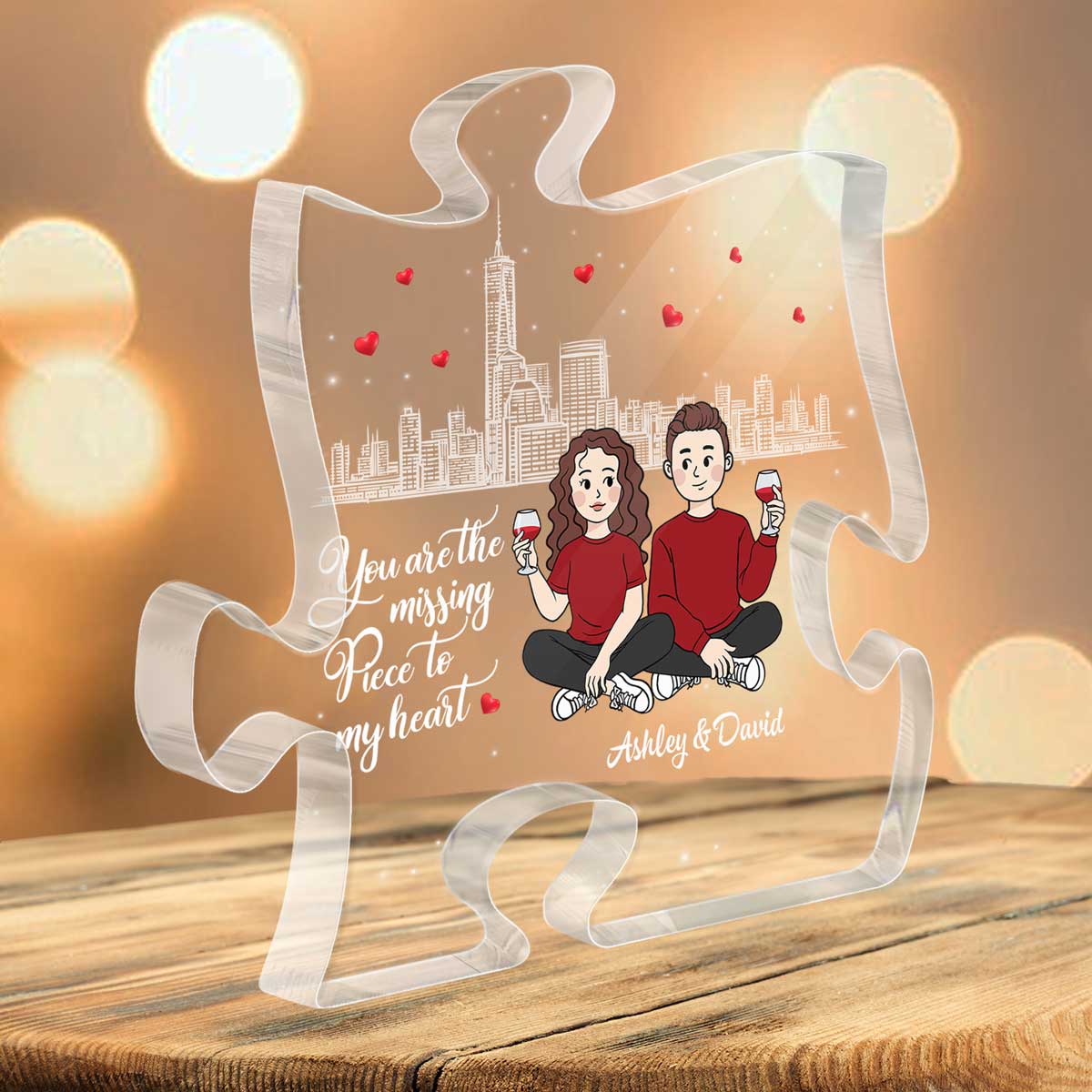 The Missing Piece To My Heart Cartoon Couple Personalized Puzzle Acrylic Plaque - Image 3