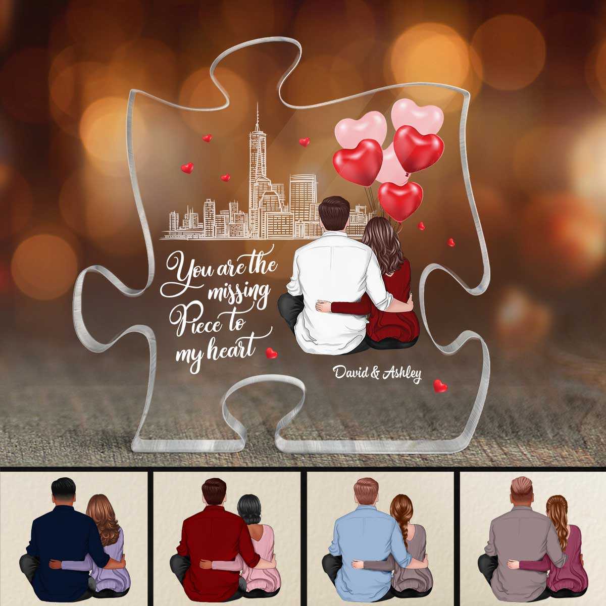 The Missing Piece To My Heart Couple Back View Hugging Personalized Puzzle Acrylic Plaque