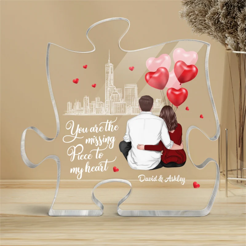 The Missing Piece To My Heart Couple Back View Hugging Personalized Puzzle Acrylic Plaque - Image 4