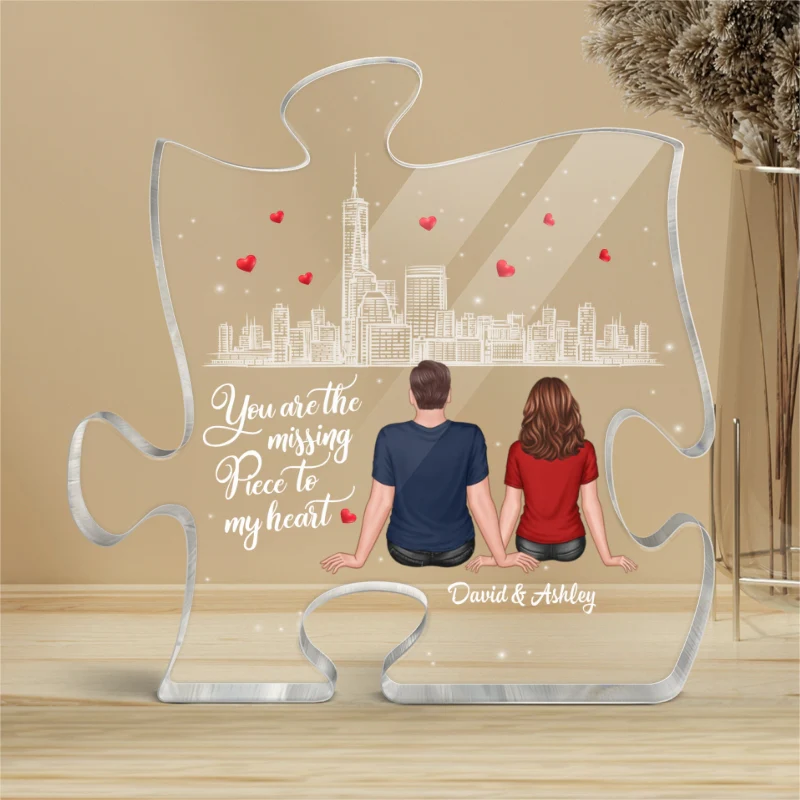 The Missing Piece To My Heart Couple Back View Personalized Puzzle Acrylic Plaque - Image 4