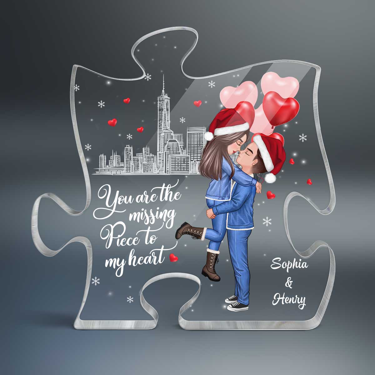 The Missing Piece To My Heart Couple Christmas Personalized Puzzle Plaque - Image 2