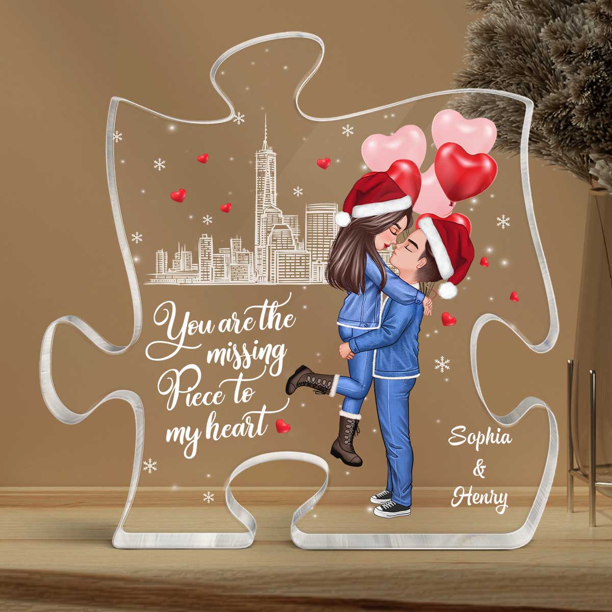 The Missing Piece To My Heart Couple Christmas Personalized Puzzle Plaque - Image 3