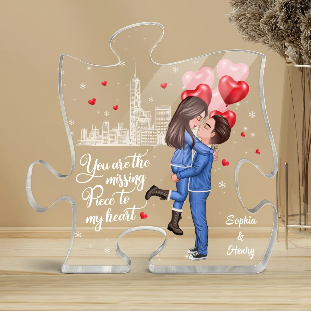 The Missing Piece To My Heart Couple Christmas Personalized Puzzle Plaque - Image 4