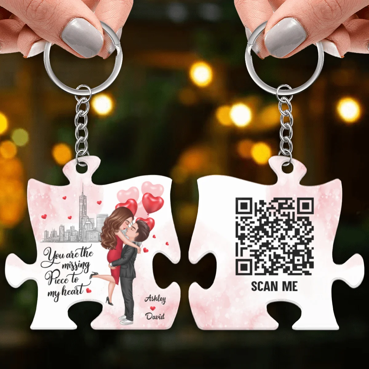 The Missing Piece To My Heart Couple Favorite Song Scannable QR Code Personalized Puzzle Acrylic Keychain - Image 4