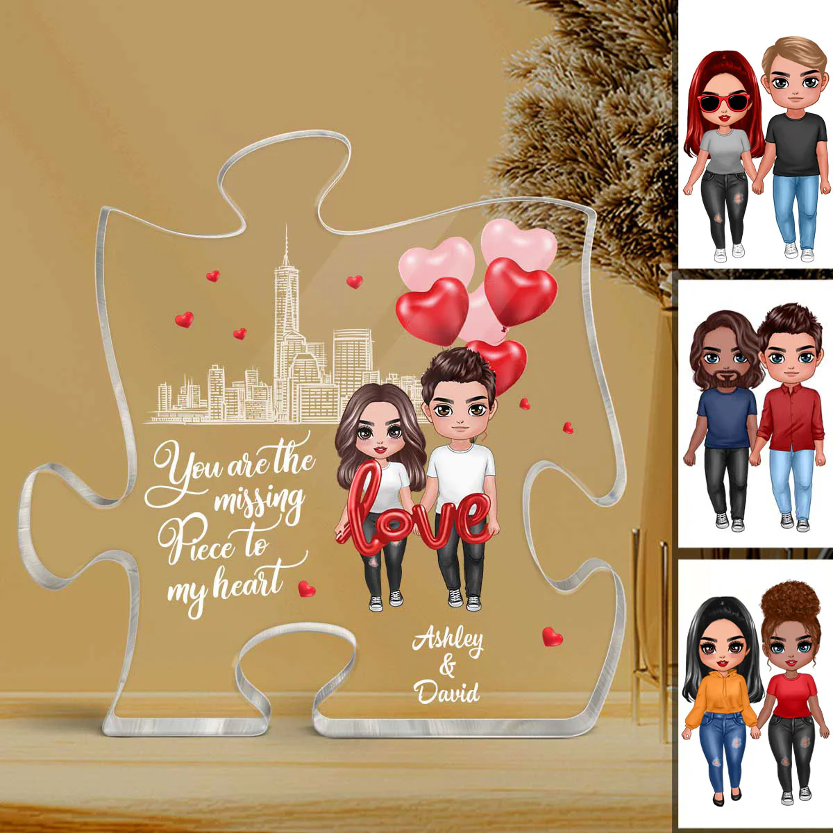 The Missing Piece To My Heart Couple Holding Balloon Personalized Puzzle Acrylic Plaque