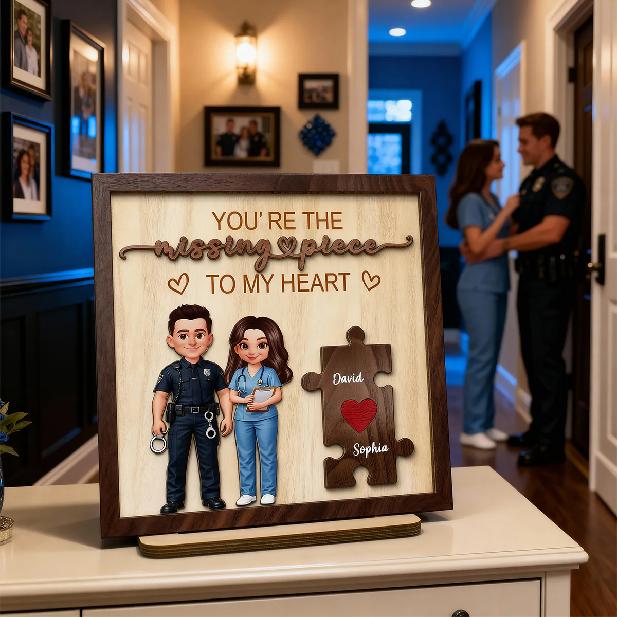 The Missing Piece to My Heart Couple Occupation Nation Flag - Personalized 2-Layered Wooden Plaque - Heartfelt Gift for Him, for Her - Image 2