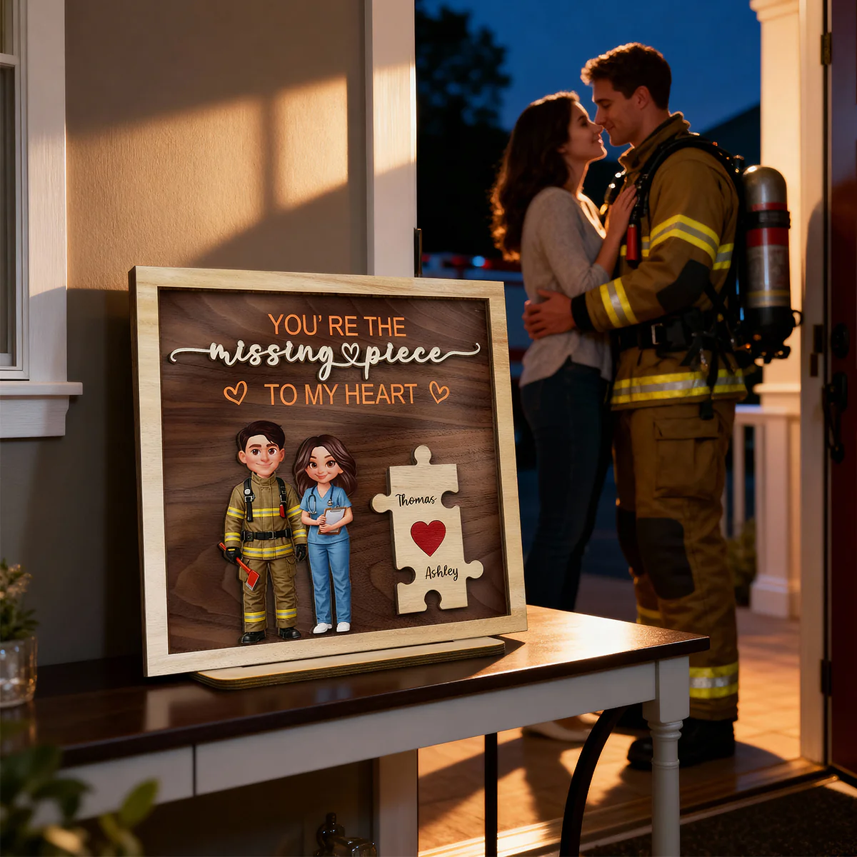 The Missing Piece to My Heart Couple Occupation Nation Flag - Personalized 2-Layered Wooden Plaque - Heartfelt Gift for Him, for Her - Image 4