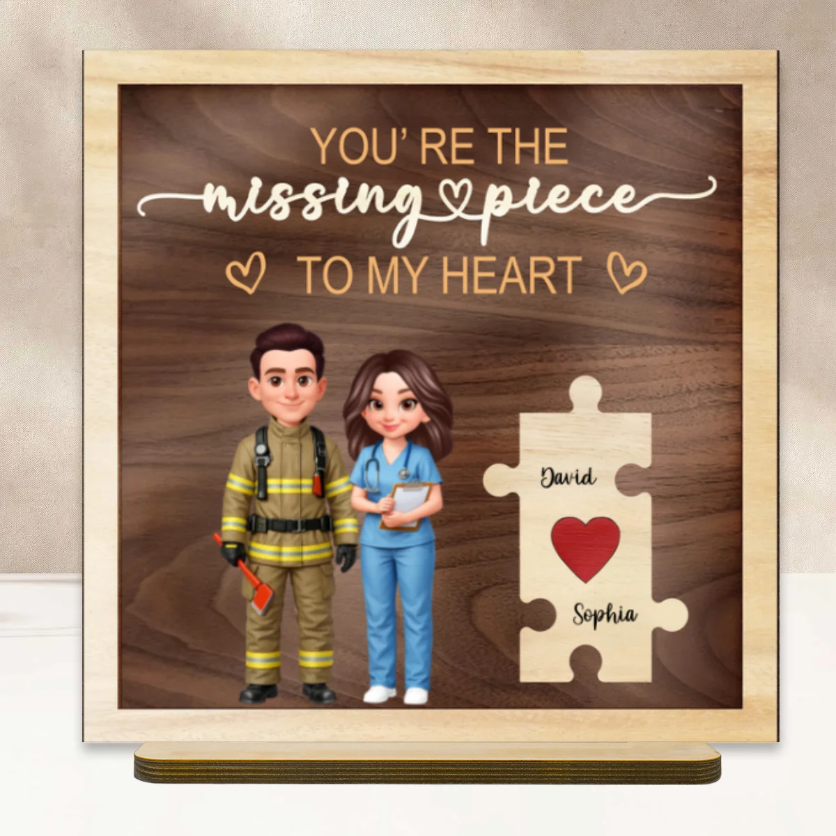 The Missing Piece to My Heart Couple Occupation Nation Flag - Personalized 2-Layered Wooden Plaque - Heartfelt Gift for Him, for Her - Image 9