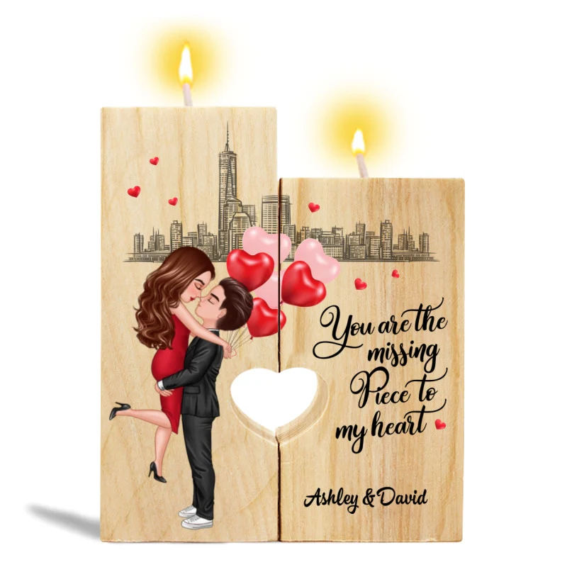 The Missing Piece To My Heart Couple Personalized Candle Holder - Image 3