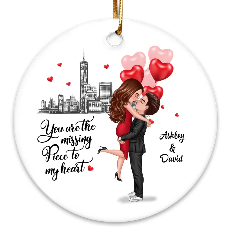 The Missing Piece To My Heart Couple Personalized Circle Ornament - Image 3