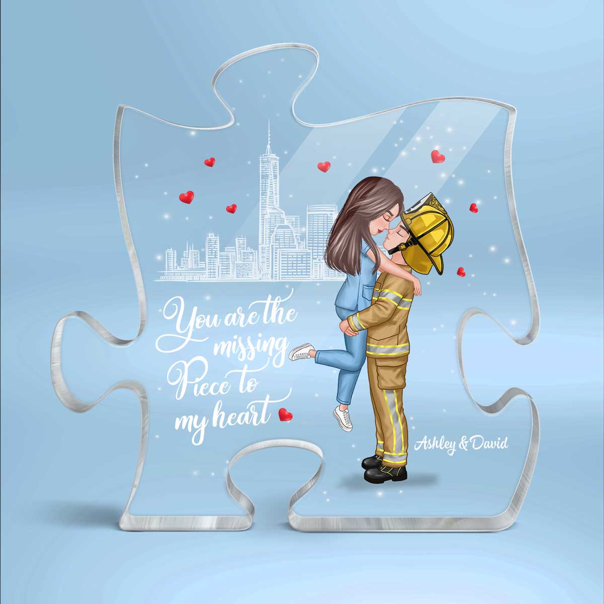 The Missing Piece To My Heart Couple Valentine‘s Day Gifts by Occupation Gift For Her Gift For Him Firefighter, Nurse, Police Officer Personalized Puzzle Acrylic Block - Image 2