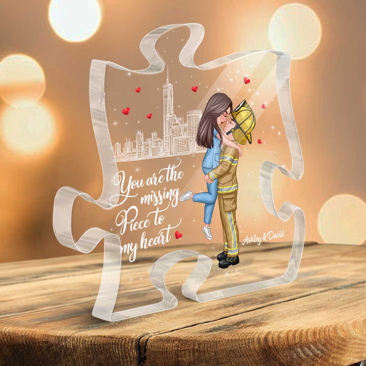 The Missing Piece To My Heart Couple Valentine‘s Day Gifts by Occupation Gift For Her Gift For Him Firefighter, Nurse, Police Officer Personalized Puzzle Acrylic Block - Image 3
