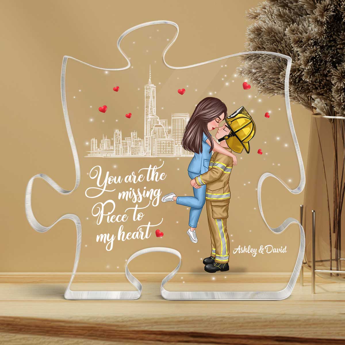 The Missing Piece To My Heart Couple Valentine‘s Day Gifts by Occupation Gift For Her Gift For Him Firefighter, Nurse, Police Officer Personalized Puzzle Acrylic Block - Image 4
