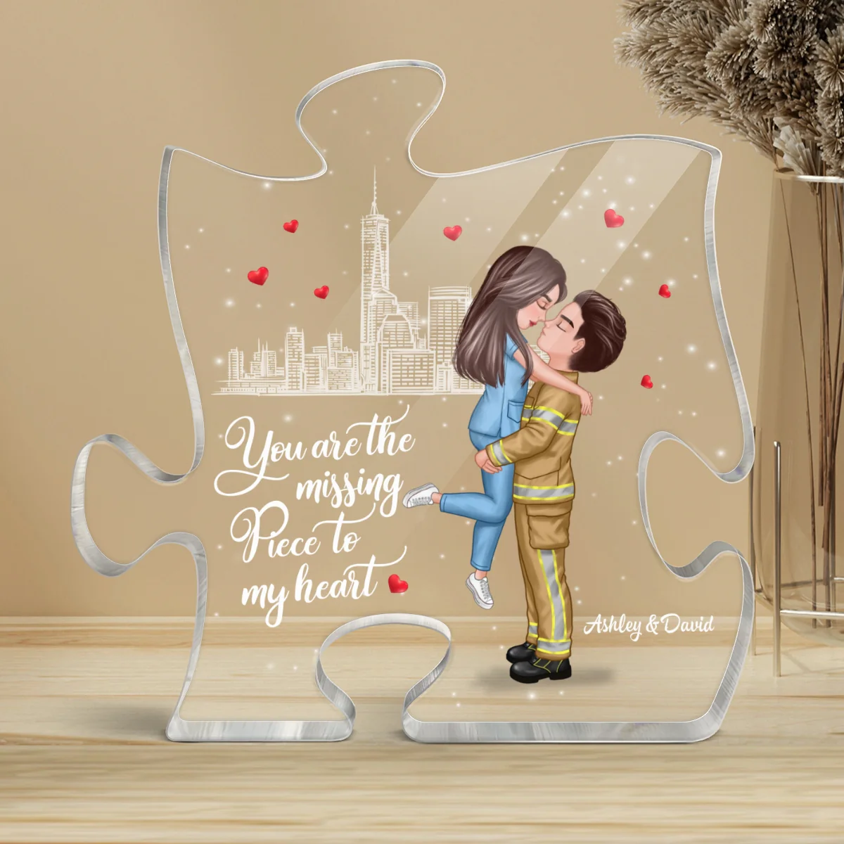 The Missing Piece To My Heart Couple Valentine‘s Day Gifts by Occupation Gift For Her Gift For Him Firefighter, Nurse, Police Officer Personalized Puzzle Acrylic Block - Image 5
