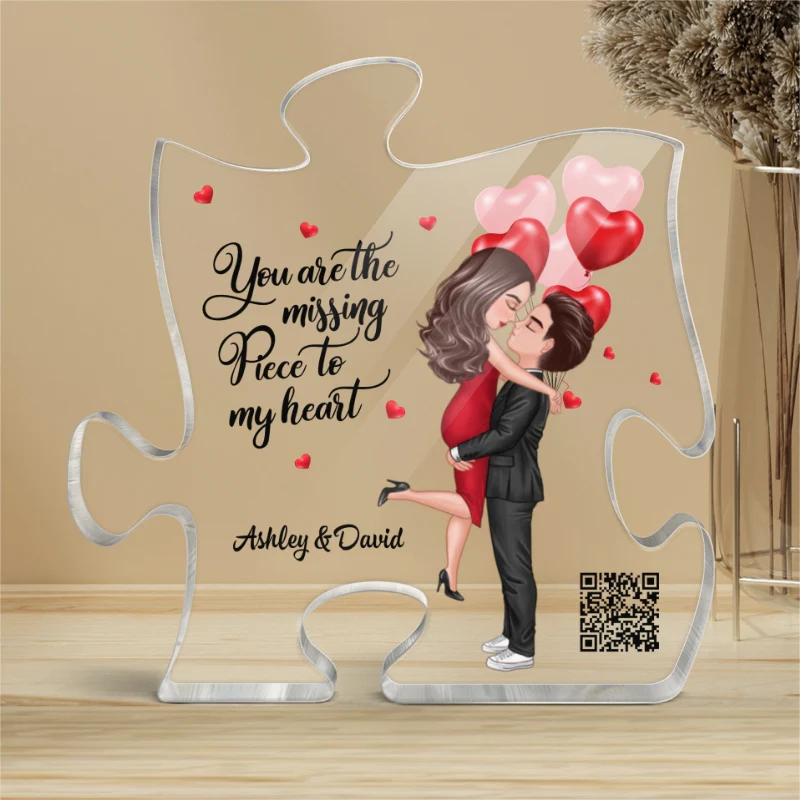The Missing Piece To My Heart Doll Couple Hugging Kissing Scannable QR Code Favorite Song Personalized Puzzle Acrylic Plaque - Image 4