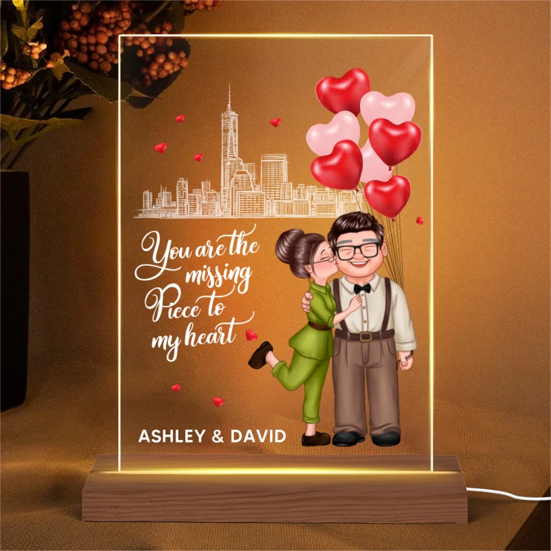 The Missing Piece To My Heart Happy Doll Couple Personalized LED Night Light - Acrylic LED Lamp - Image 4