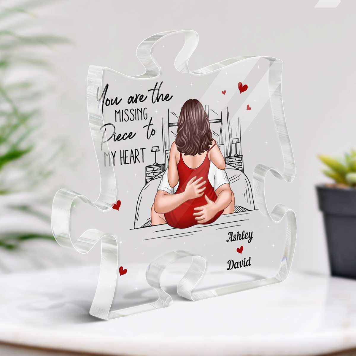 The Missing Piece To My Heart Kissing Couple On Bed Personalized Puzzle Plaque - Image 3