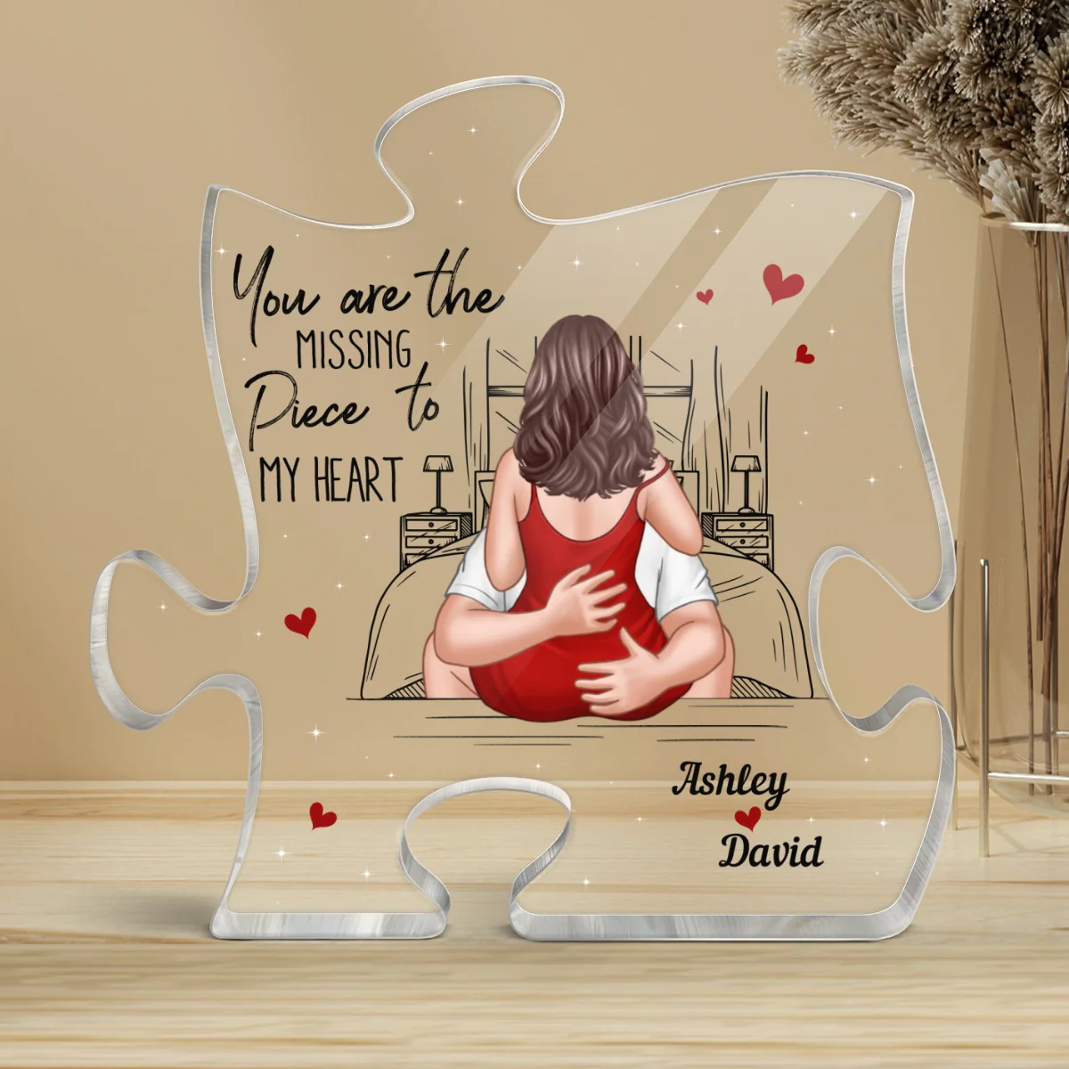 The Missing Piece To My Heart Kissing Couple On Bed Personalized Puzzle Plaque - Image 4