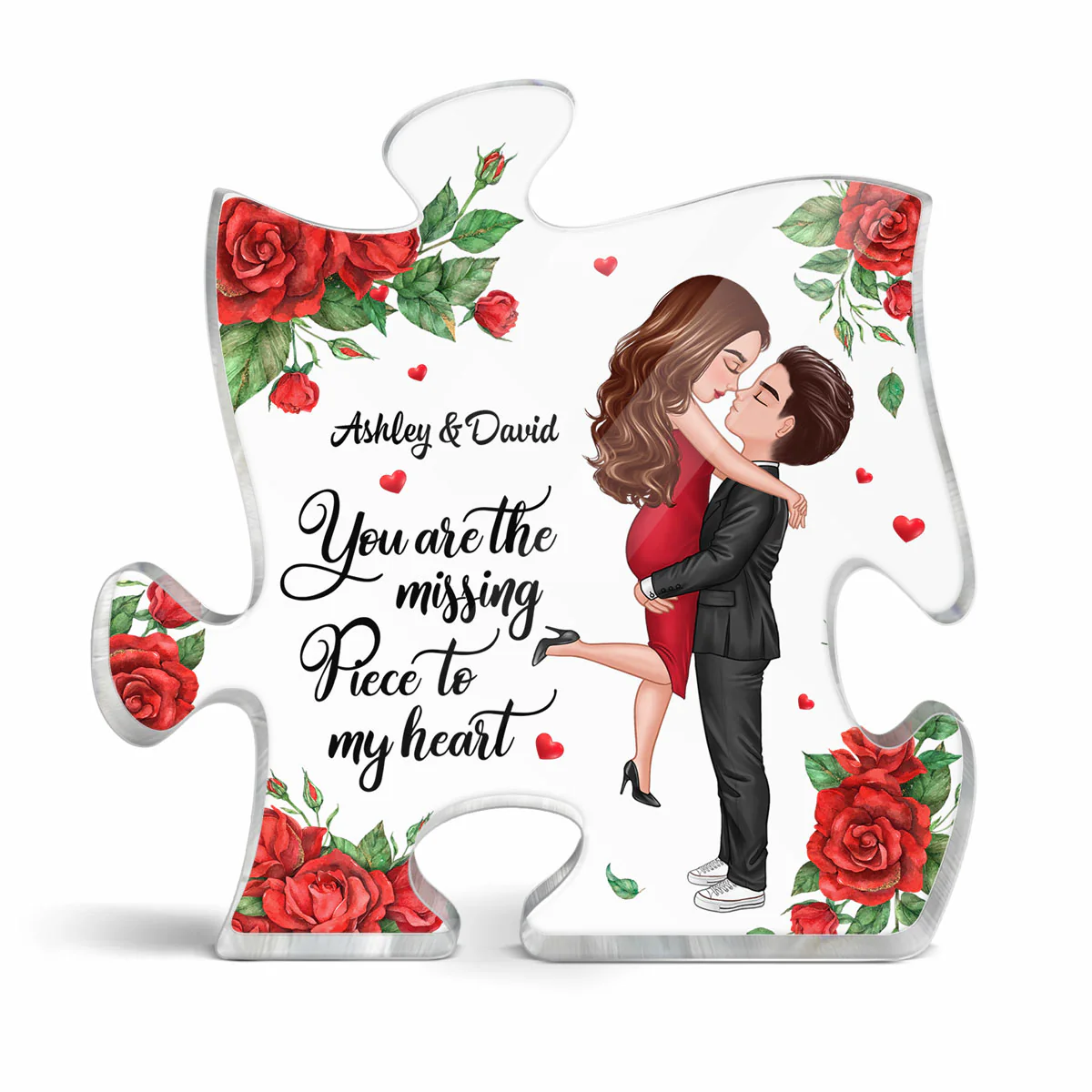 The Missing Piece To My Heart Kissing Couple Rose Pattern Personalized Puzzle Acrylic Plaque - Anniversary Gift For Couple - Gift For Him Gift For Her - Image 2