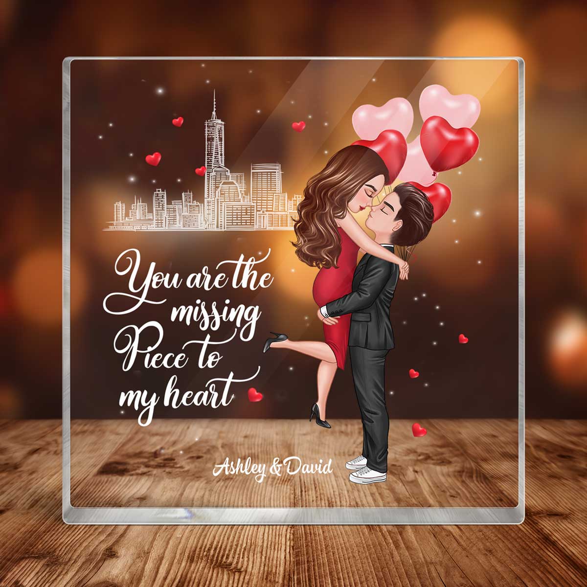 The Missing Piece To My Heart Personalized Acrylic Block Plaque - Valentine‘s Day Gift For Him, Gift For Her