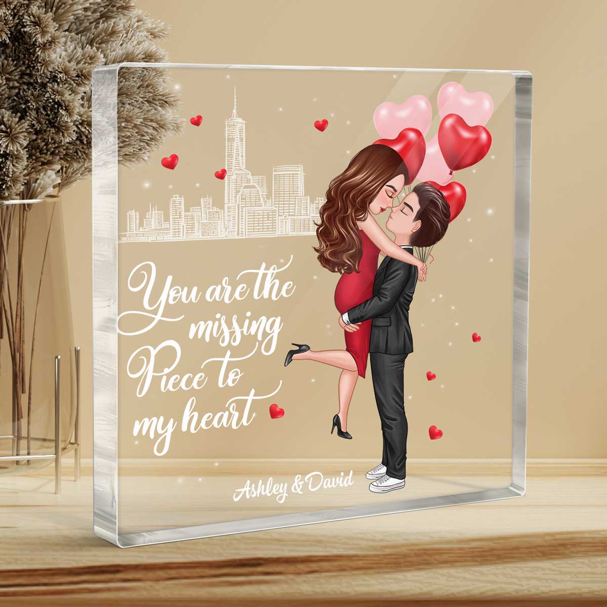 The Missing Piece To My Heart Personalized Acrylic Block Plaque - Valentine‘s Day Gift For Him, Gift For Her - Image 3