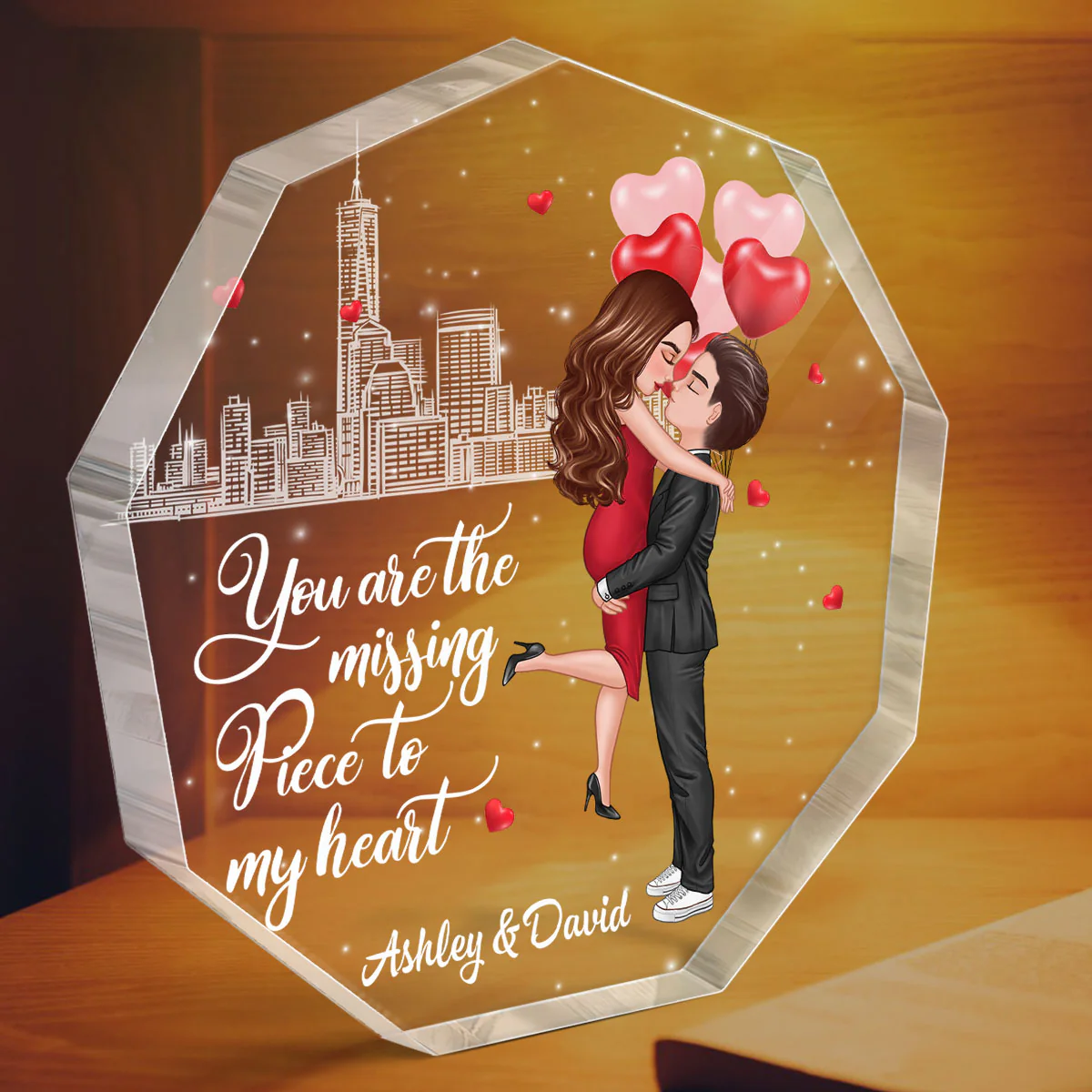 The Missing Piece To My Heart Personalized Nonagon Acrylic Plaque - Valentine‘s Day Gift For Him, Gift For Her - Image 3