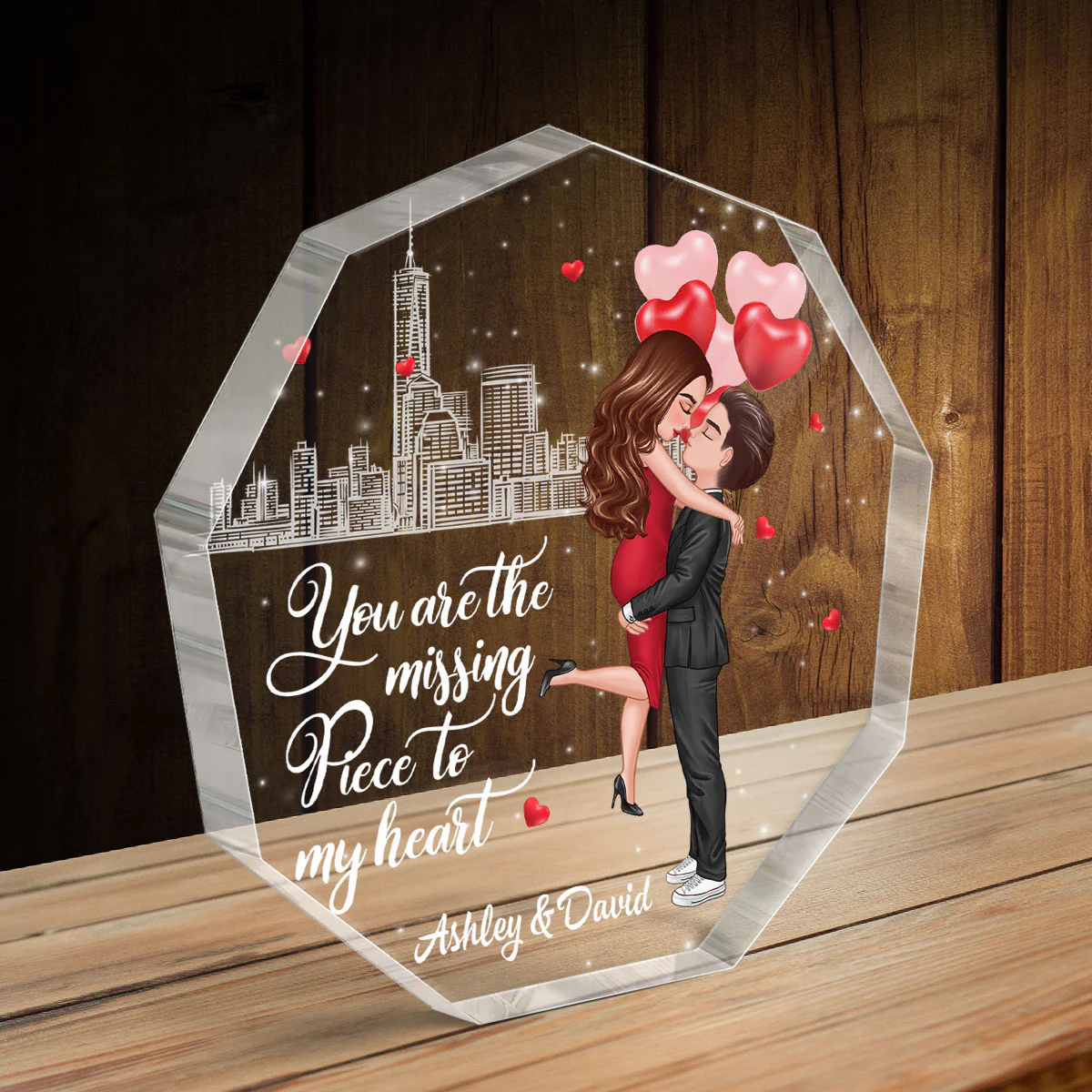 The Missing Piece To My Heart Personalized Nonagon Acrylic Plaque - Valentine‘s Day Gift For Him, Gift For Her - Image 4
