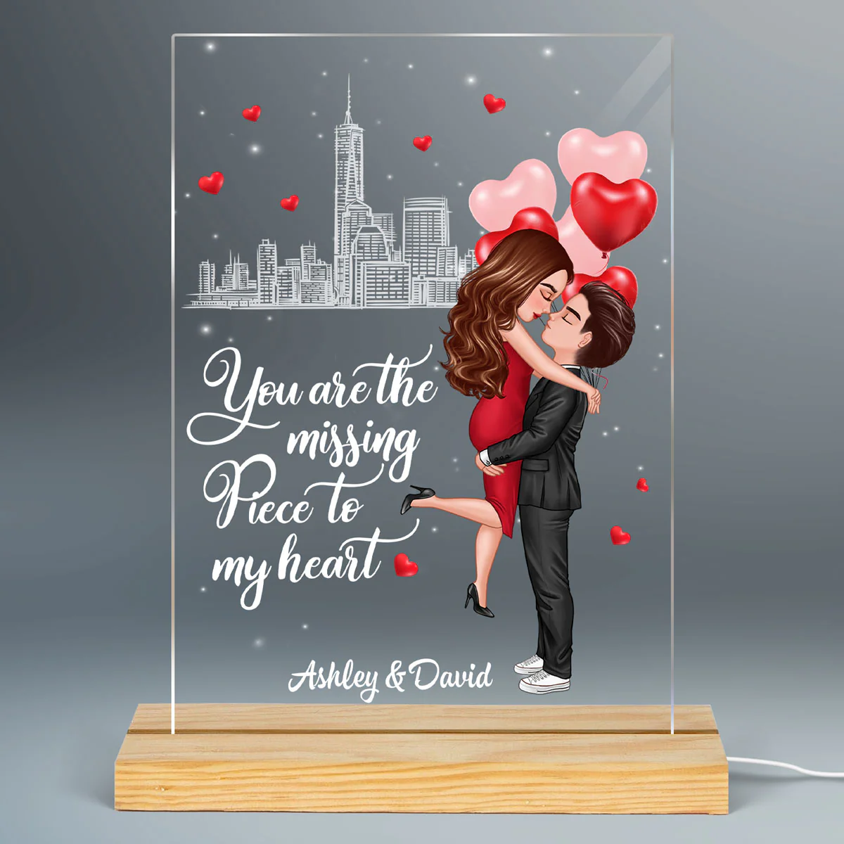The Missing Piece To My Heart Personalized Plaque LED Night Light, Acrylic LED Lamp, Valentine‘s Day Gift For Him, For Her - Image 2