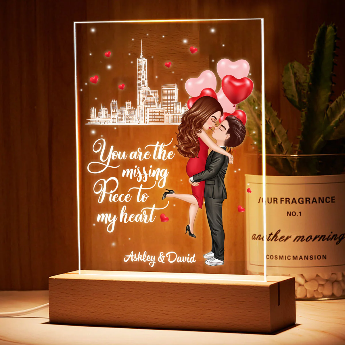 The Missing Piece To My Heart Personalized Plaque LED Night Light, Acrylic LED Lamp, Valentine‘s Day Gift For Him, For Her - Image 3