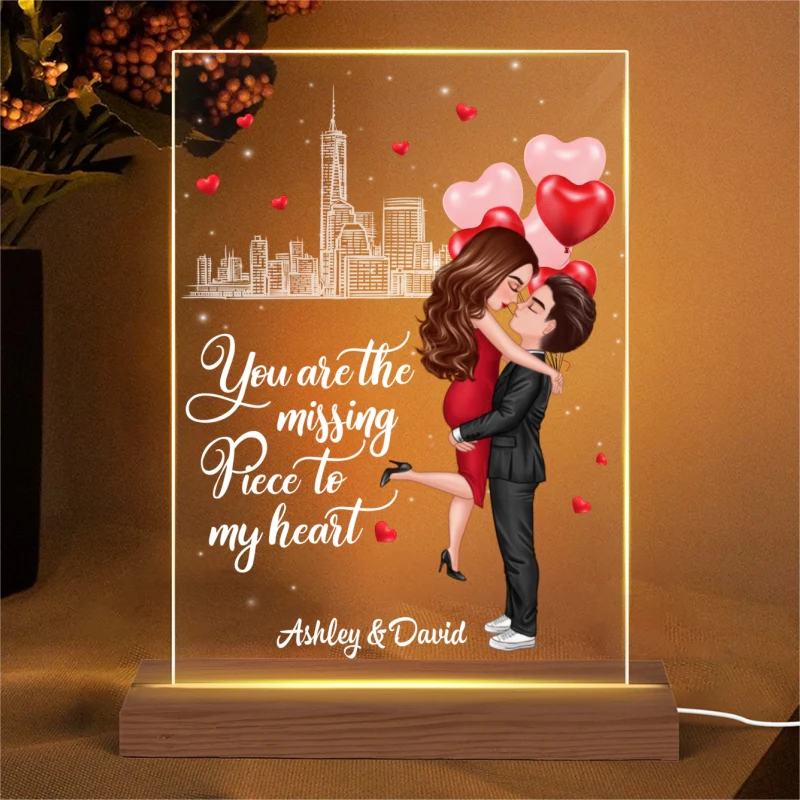The Missing Piece To My Heart Personalized Plaque LED Night Light, Acrylic LED Lamp, Valentine‘s Day Gift For Him, For Her - Image 4