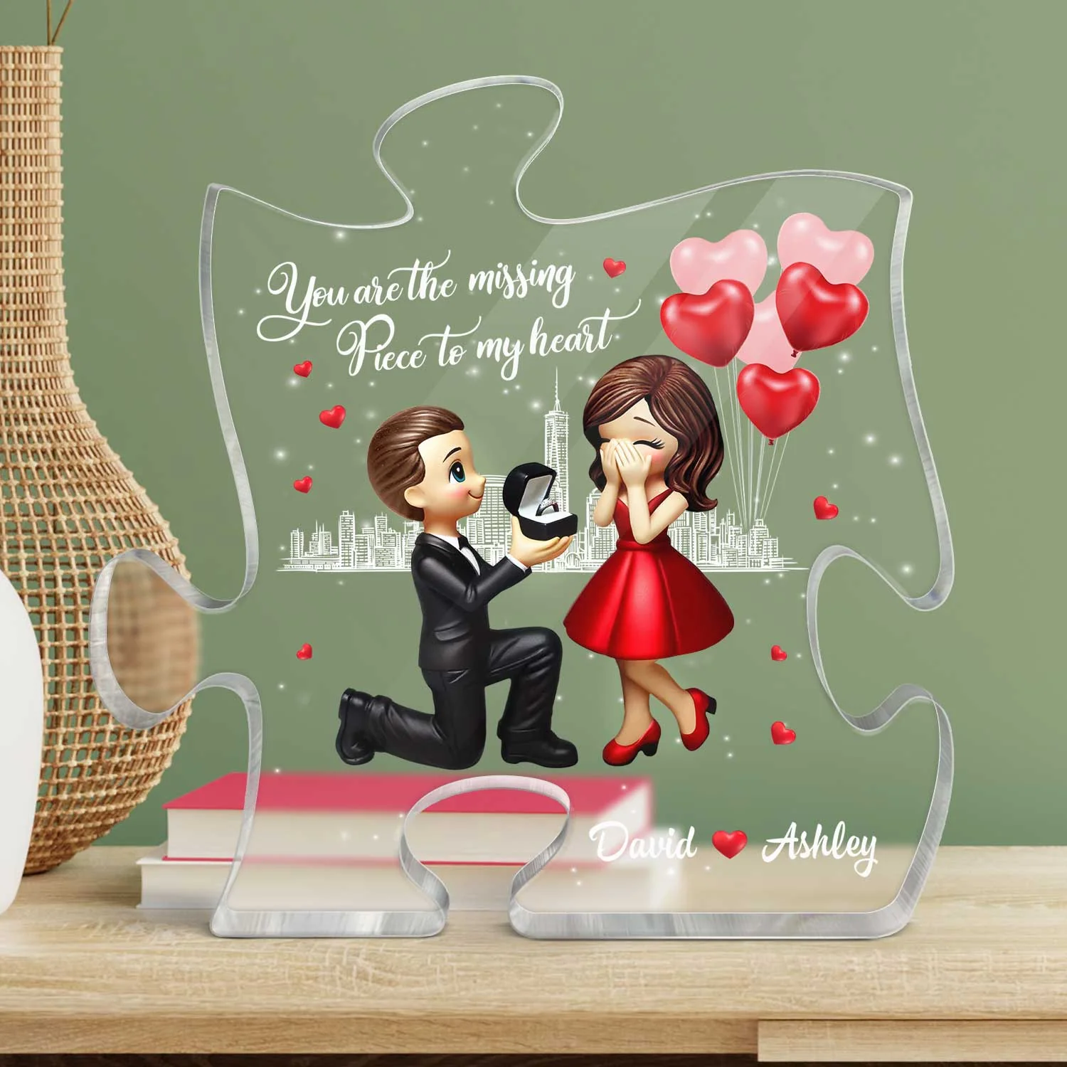 The Missing Piece To My Heart Personalized Puzzle Acrylic Plaque, Marriage Proposal Engagement  Gift For Him, For Her - Image 3