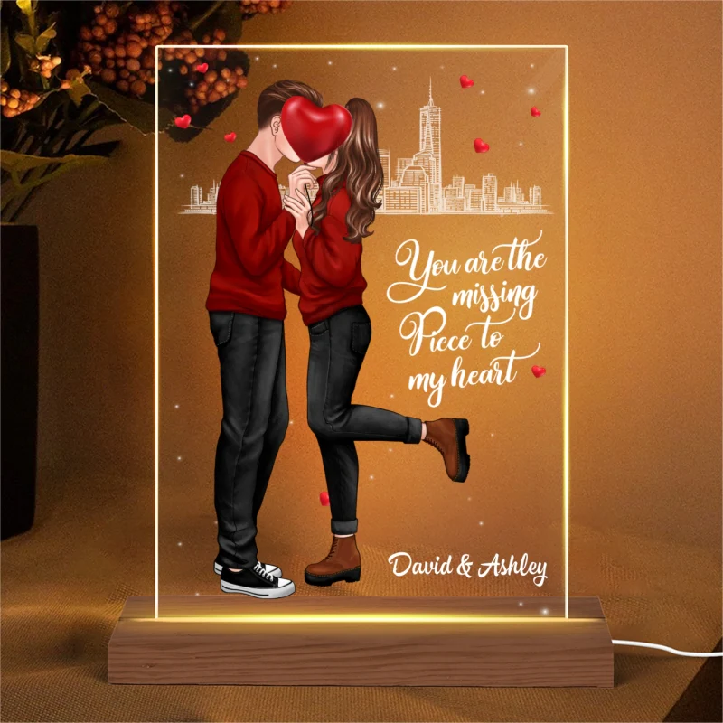 The Missing Piece To My Heart Standing Couple Personalized LED Night Light - Acrylic LED Lamp - Image 4