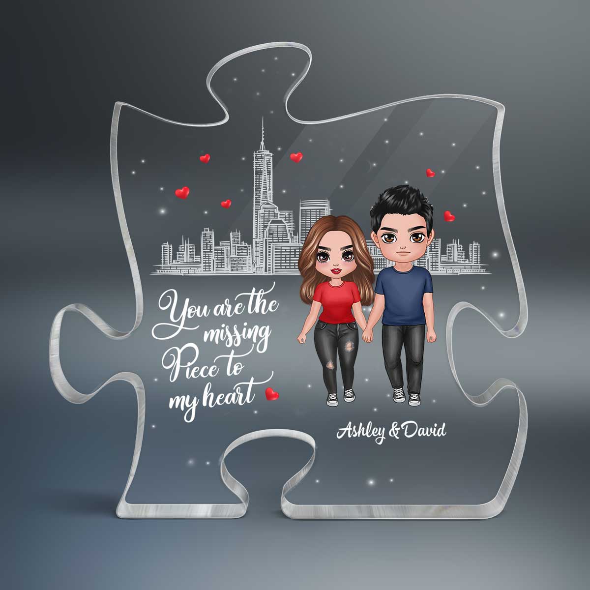 The Missing Piece To My Heart Standing Doll Couple Personalized Puzzle Acrylic Plaque - Image 2
