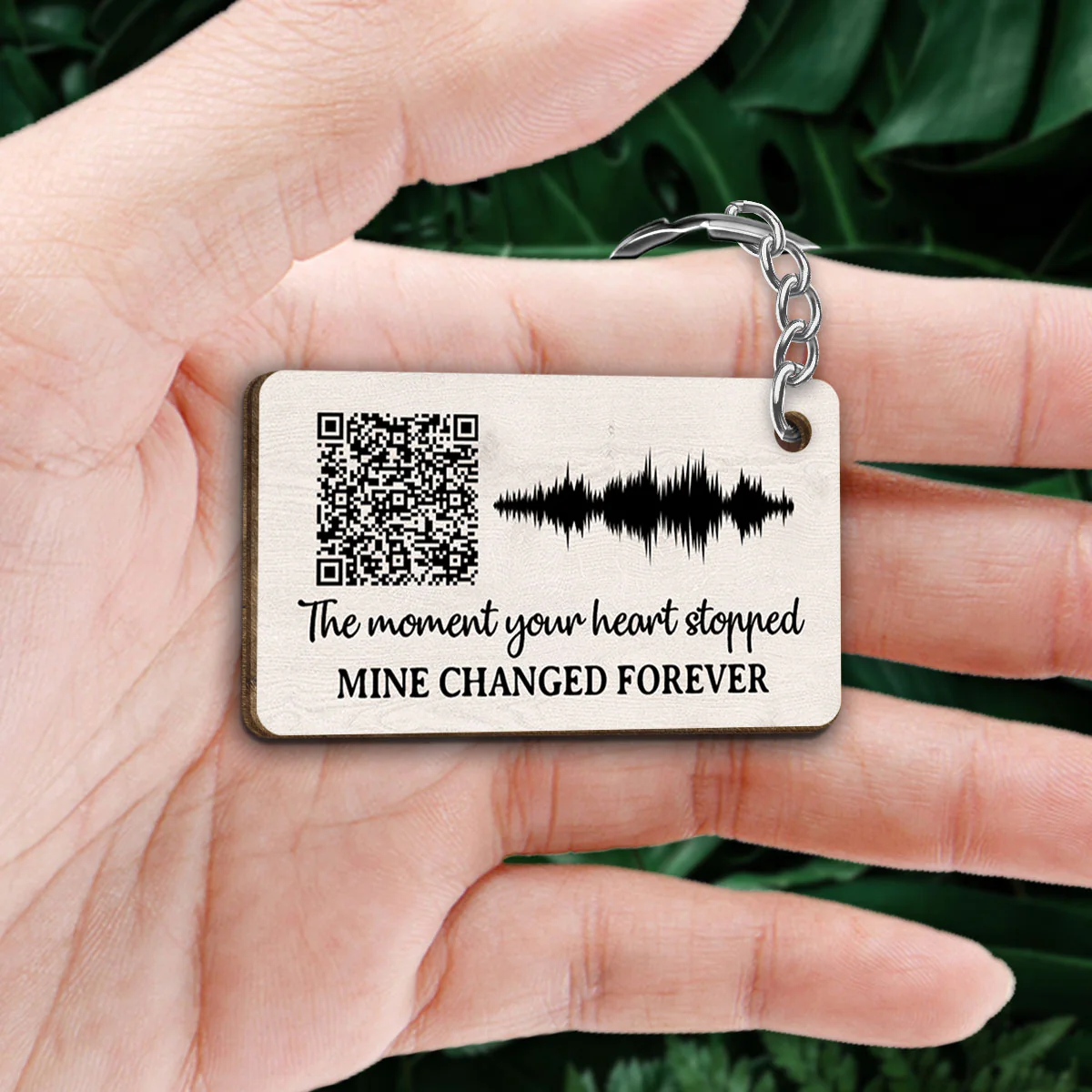 The Moment Your Heart Stopped Voicemail Scannable QR Code Personalized Wooden Keychain - Image 2