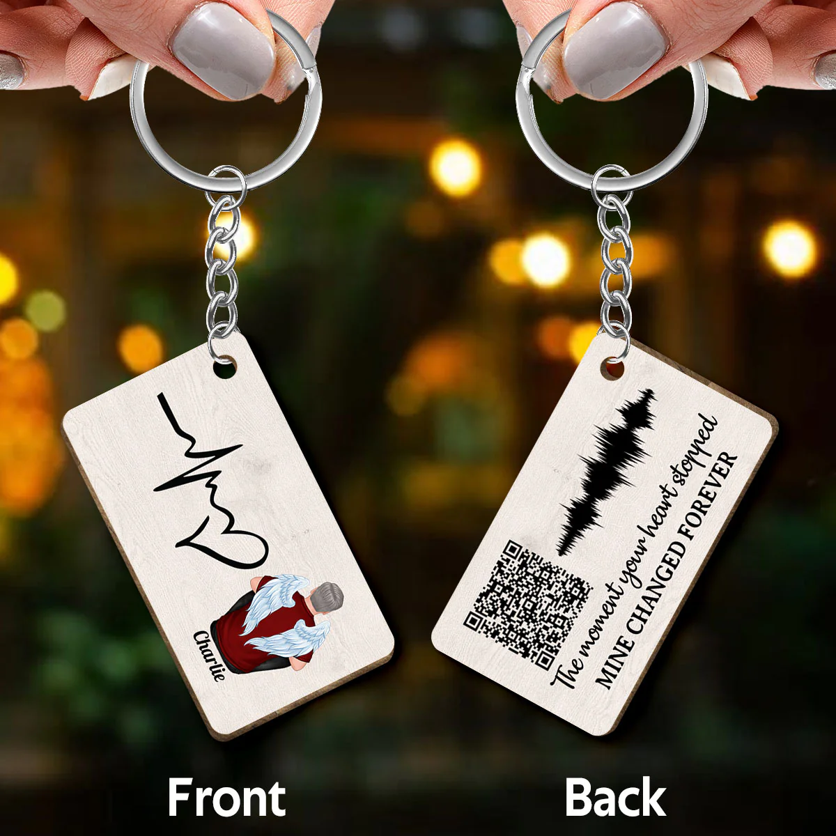 The Moment Your Heart Stopped Voicemail Scannable QR Code Personalized Wooden Keychain - Image 3