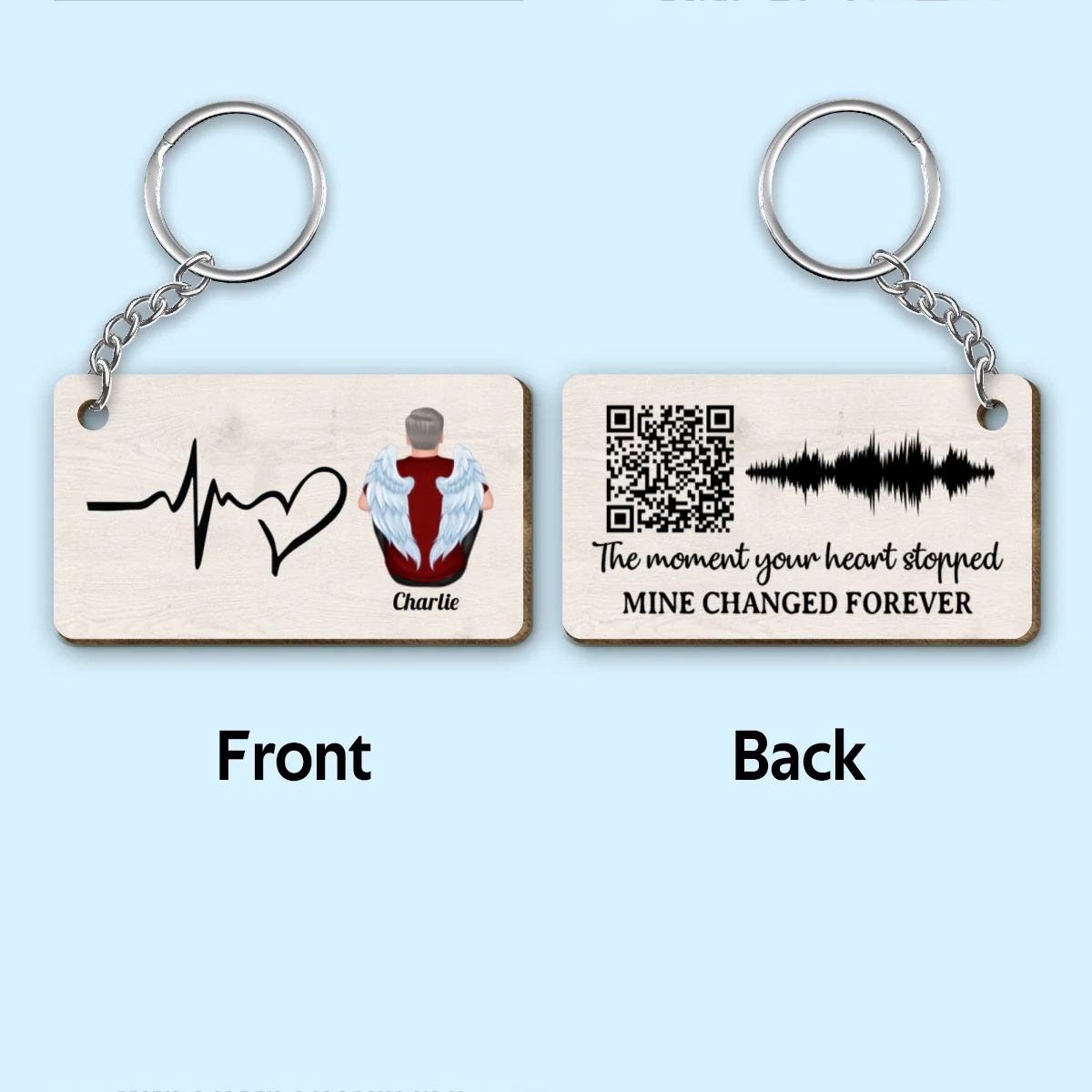 The Moment Your Heart Stopped Voicemail Scannable QR Code Personalized Wooden Keychain - Image 4