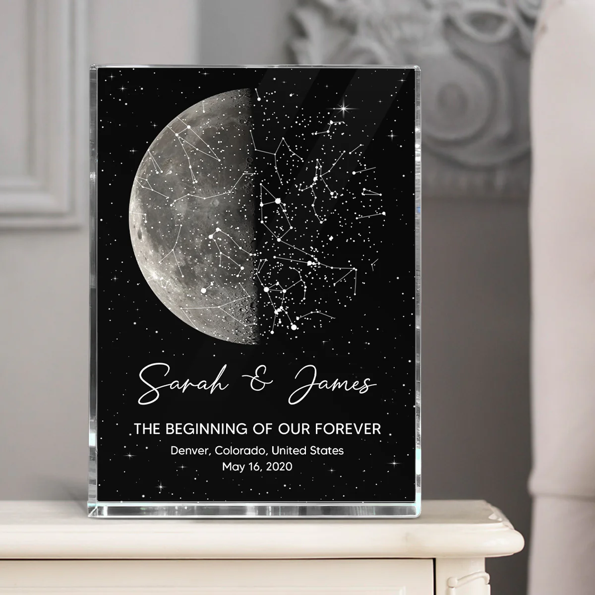 The Night It All Began Custom Moon Phase & Star Map - Personalized Acrylic Block Plaque - Gift For Couple - Image 2