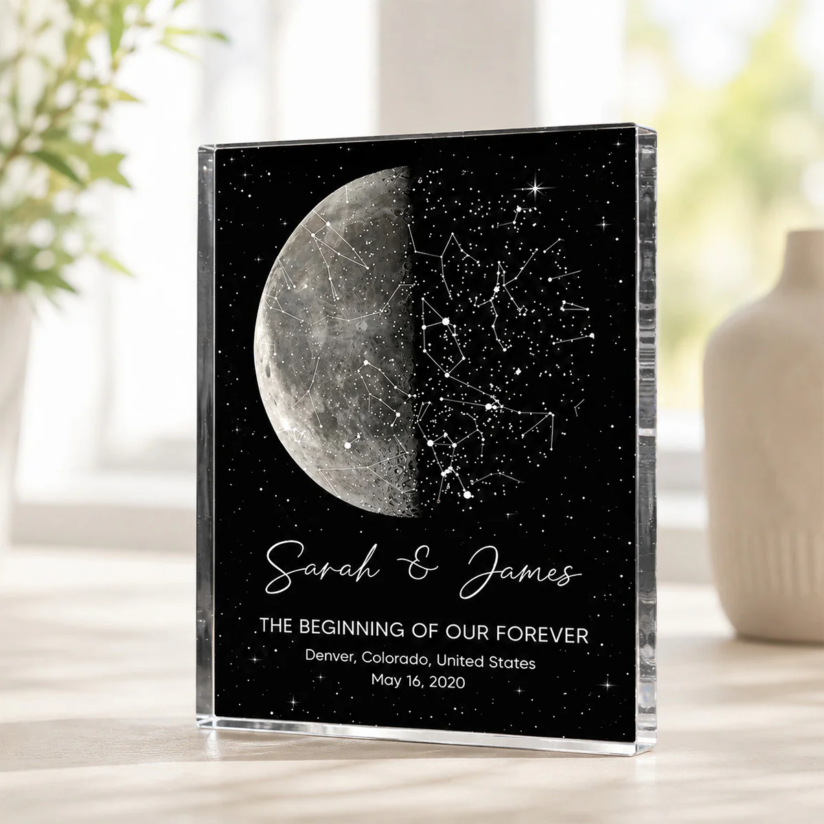 The Night It All Began Custom Moon Phase & Star Map - Personalized Acrylic Block Plaque - Gift For Couple - Image 3