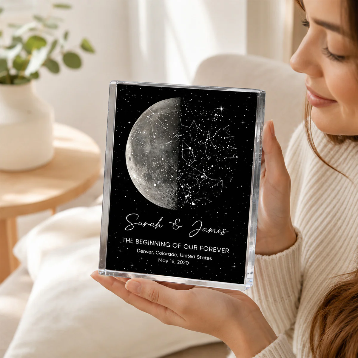 The Night It All Began Custom Moon Phase & Star Map - Personalized Acrylic Block Plaque - Gift For Couple - Image 5